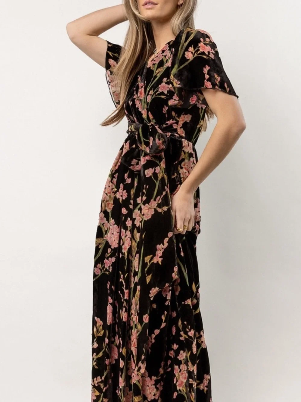 Women’s Bohme Jada Velvet Floral Maxi Dress Black Size S - Picture 2 of 8